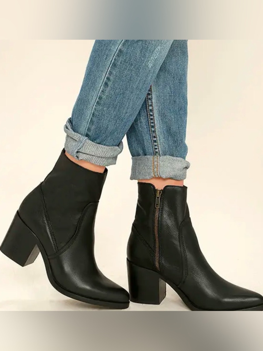 Steve Madden Black Leather Block Heel Ankle Boots with Side Zip